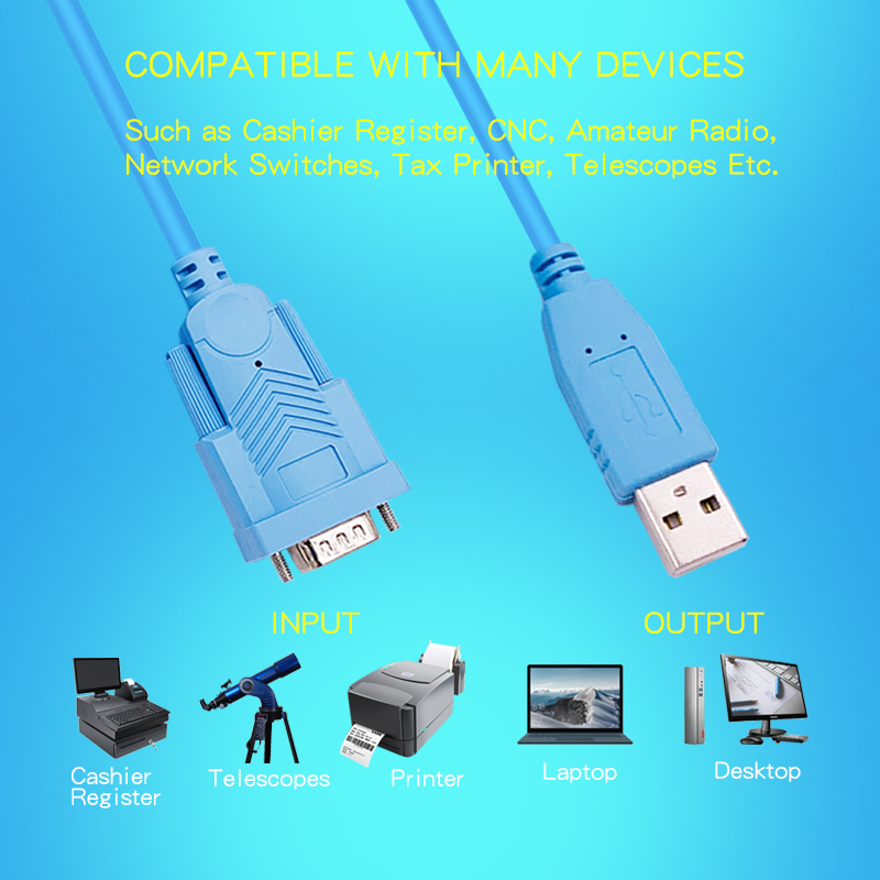 FTDI USB to RS232 DB9 Serial Adapter Cable with Screw